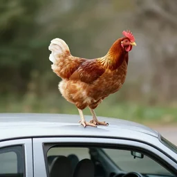 chicken on top of a car