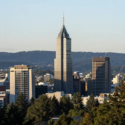 Guitar Skyscraper viewed from the hills of Portland Oregon