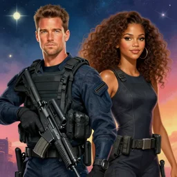 Vibrant depiction of Colin Farrell and Jessica Alba And Zendaya as navy SEAL illustration by Ruan Jia and Mandy Jurgens and William-Adolphe Bouguereau, Artgerm, 4k, digital art, surreal, space dandy style, highly detailed, godsend, artstation, digital painting, concept art, smooth, sharp focus, illustration by Ruan Jia and Mandy Jurgens and William-Adolphe Bouguereau