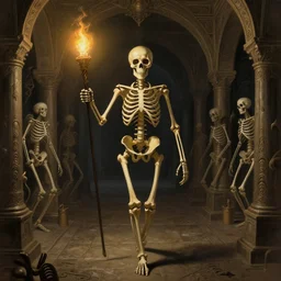 skeleton holding a torch, going through a neverending dungeon, intricate, elegant, highly detailed, digital painting, artstation, concept art, smooth, sharp focus, illustration, by bartek fedyczak, erak note, tooth wu, neil richards, kan liu, siwoo kim, jisu choe