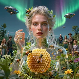 highly detailed portrait of a beautiful woman, transparent clear see - through image of a bee hive and lush botany, aurora spaceship environment, ultra realistic, concept art, photorealistic, octane render, 8 k, unreal engine. art by gustave dore and nori inoguchi and sam kaplan and zachary goulko and christopher marley and artgerm and alphonse mucha and mandy jurgens and alena