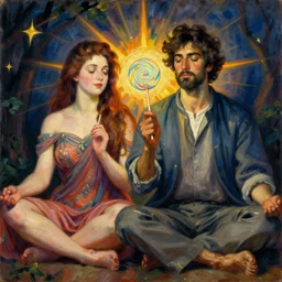 portrait of a man and woman meditating with lollipop. painting by felix vallotton, odilon redon