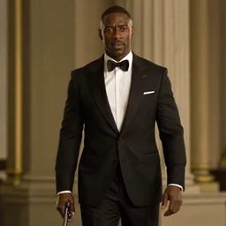 movie still of idris elba as james bond with a gun, award - winning, cinematic, establishing shot
