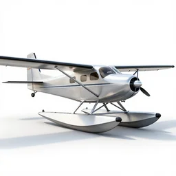 silver seaplane, stylized 3d render, isolated on a pure white background, centered, entire object in frame, sharp focus, soft studio lighting