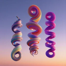 rendering of a series of 3 d spirals in the dawn sky, 3 d art, sophie cover album, geometric figure, vivid colors, highly detailed, experimental art, digital art, rendered on unreal 3 d