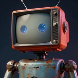 a robot with a ( ( ( ( ( broken ) ) ) ) ) old tv head, detailed, rusty,,, concept art, matte painting, trending artstation, octane render, vivid cinematic lightning, 8 k