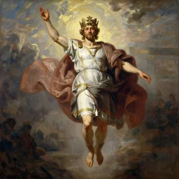 beautiful oil painting portrait of ancient roman god emperor steve buscemi hovering in the air wearing the civic crown levitating and ascending in stations of the cross pose, art by anders zorn, wonderful masterpiece by greg rutkowski, expressive brush strokes, beautiful cinematic light, american romanticism by greg manchess, jessica rossier