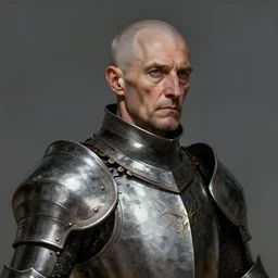 a portrait of an old knight, clean - shaven, grim - lighting, high - contrast, intricate, elegant, highly detailed, digital painting, artstation, concept art, smooth, sharp focus, illustration