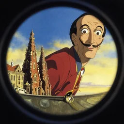 a still from an anime film by Salvador Dali, wide lens