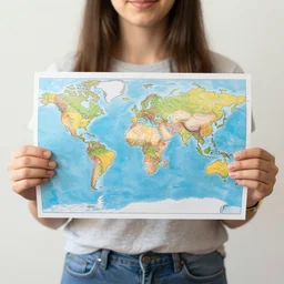 a girl holding a world map