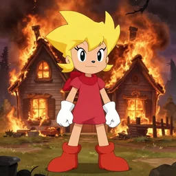 meme of disaster girl starfox mccloud standing in front of burning house looking at viewer