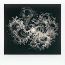 a black and white photo of a monstrous and pathological shape, mandelbrot, in the style of m c escher, egon schiele, film photography, surreal, soft lighting, polaroid photography