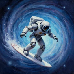 cool mech spaceman surfing, isometric scifi astral spirit space journey in oil painting, pulled into the spiral vortex, trending on artstation, award winning, emotional, highly detailed ethereal isometric surrealist art