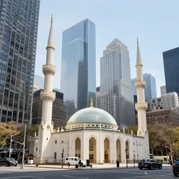 a HD photo of new york with mosques instead of Skyscrapers.