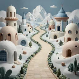 a beguiling beautiful masterpiece fantasy matte painting of an impossible path winding through arctic dream worlds with surreal architecture designed by heironymous bosch, structures inspired by heironymous bosch's garden of earthly delights, surreal ice interiors by cyril rolando and asher durand and natalie shau, insanely detailed, whimsical, intricate, sharp focus