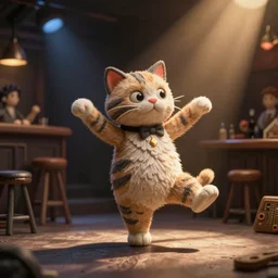 a cat dancing in a club, claymation