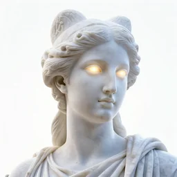 sci - fi cgartist wide shot anaglyph ambient occlusion rendering of a hyper realistic marble greek statuary beautiful goddess glowing with embedded leds head product photo bright white backdrop high key colored lighting, trending on artstation volumetric lighting
