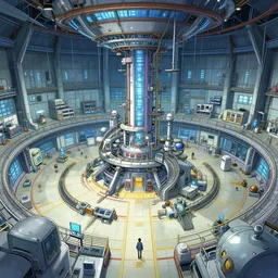 detailed interior of giant scientific research facility LABO, area 5, outer ring, floor B1, anime key visual