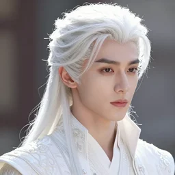 a portrait of a young handsome prince with white fringy hair, elegant, beautiful, backlit, incredible lighting, strong rim light, highly detailed, god rays, digital painting, HDRI, by Heise Jinyao, Heise-Lian Yan Fang, Feimo, Richard Taddei, vivid colors, high contrast, 8k resolution, intricate, photorealistic