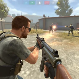 walter white with a p 9 0 submachine gun in csgo, video game, third person, shooting at distant targets, high resolution