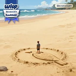 a little man made of sand, on huge beach, birdview, highly detailed, anatomically correct, digital art by wlop, deviantart contest winner, fantasy art, digital illustration, digital painting, photoillustration