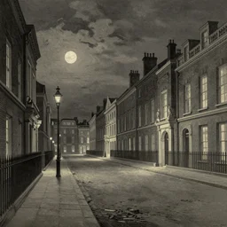 nightime victorian london, empty streets by john atkinson grimshaw