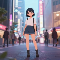 3 d vfx, art of girl in the city of akihabara, cinestill 8 0 0 t photograph, unreal engine render, digital illustration, illustration style by ismail inceoglu, wide shot, bokeh, by ismail inceoglu, filip hodas, and pixar