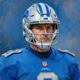 facial portrait of nfl detroit lions dictator, military uniform, blue and silver, 1 8 3 4, oil on canvas by william sidney mount, trending on artstation