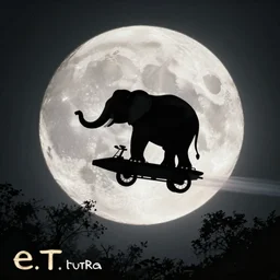 elephant riding a flying bike across the full moon as silhouette, from the movie e. t. the extra terrestrial, with dark trees in foreground, cinematic frame by steven spielberg, hd