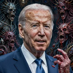 biden became bloody ugly lovecraftian degenerate abomination, photo - realistic, color image, 2 k, highly detailed, bodyhorror, occult art