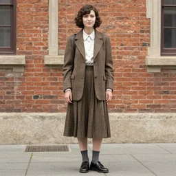 female streetwear blogger, in the 1920s, full body portrait shot, photo from 2022