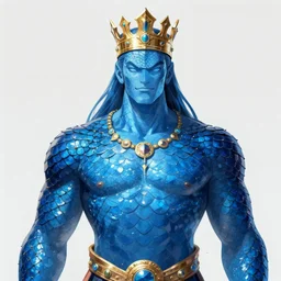a a tall blue man with scales wearing a golden crown, by craola and tooth wu, concept art, digital illustration, trending on artstation