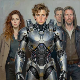 portrait of lewis pullman wearing cybernetic power armor. intricate painting by ross tran, magali villeneuve, and jeremy mann.