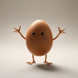 a brown egg with arms and legs, ultrarealistic