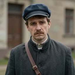 thirtysomething years old lee evans as a ( ( ( sad ) ) ), quirky eastern european 1 9 th century postman. detailed soft focus natural lights, portrait by anastasia pollard