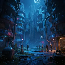 intricate detailed photo environement cyberpunk abandoned blue favellas : 4, 4 k rtx hdr volume light concept studio matte painting environement digital illustration style cyberpunk 2 0 7 7 artstation artur tarnowski, mihai muscan, marcin tomalak, marta leydy, marcin stepien, charlotte hughes, zuzanna dabrowa neon bioluminiscence