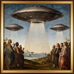 a Renaissance painting with UFOs