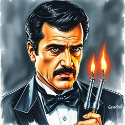 portrait of bruce campbell as scarface, by agnes lawrence pelton, by albert bierstadt, doodle, gel pen, essence, at the birth of time