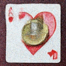 A coin on a queen of hearts