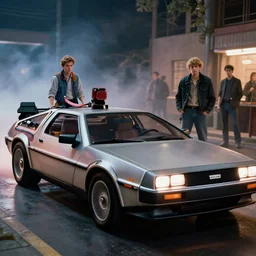 film still of back to the future but the delorean is a lamborghini, 4 k