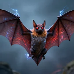 a giant bat with electricity coming out of it's wings with red eyes