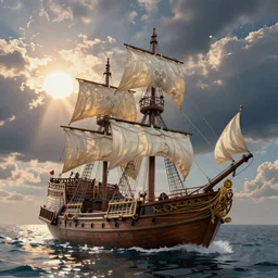 a pirate ship near shore, by Toon Boom Harmony