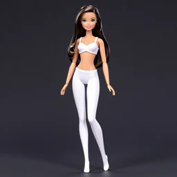 anime barbie in white stockings, white bra, full length, standing posture, full length, patterned clothing