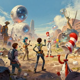 war at hyperspeed. battleground digital art pastelpiece masterpiece trending on artstation by noel fielding, beeple, james gunn, gorillaz, marvel studios and dr seuss. hyper detailed art with 4 k macrolens, curated by beeple, unreal engine, art station and emmy winning gorillaz.