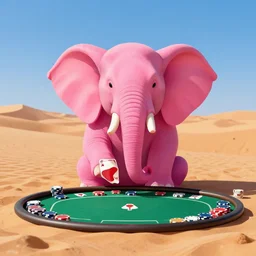 a pink elephant playing poker at the sahara desert, concept art, masterpiece art.