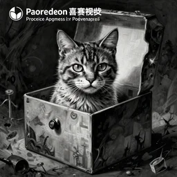 abstract drawing of Schroedinger's cat in a box, horror, high contrast, procreate, artstation contest winner
