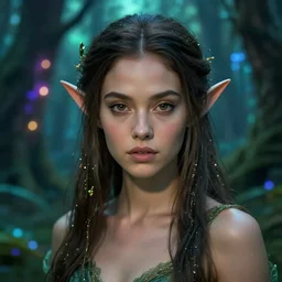 a forest nymph in an ancient bioluminescent forest, ana de armas, flawless symmetrical pretty cute face, greg rutkowski, 8 k, shallow depth of field, intricate detail, concept art,