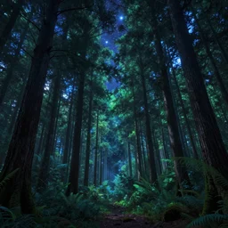 a high quality hd wallpaper of a beautiful forest at night, stars shining in the sky, lucid dream, ethereal, intricate details, vibrant colors, trending on artstationhq