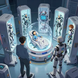 engines of a dream coming to life after a long hibernation, incubator medpods, wake cyborgs from hypersleep, by yuumei, bayard wu, wlop, tim white, ross tran, 4 k