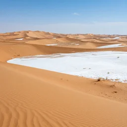 a landscape where hot desert and cold snow meet